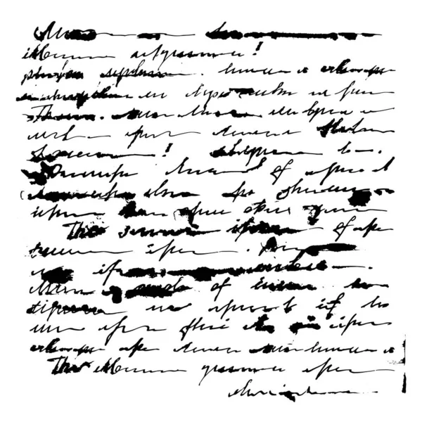 Vintage Handwritten Unreadable Letter Female Handwriting Ink White Background Black — Stock Vector