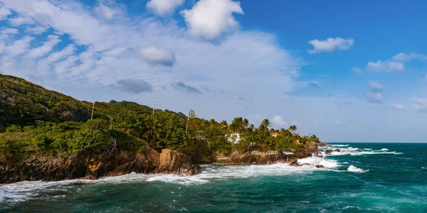 Panorama beach rozbouřeném moři Toco Trinidad a Tobago západní Indie — Stock fotografie