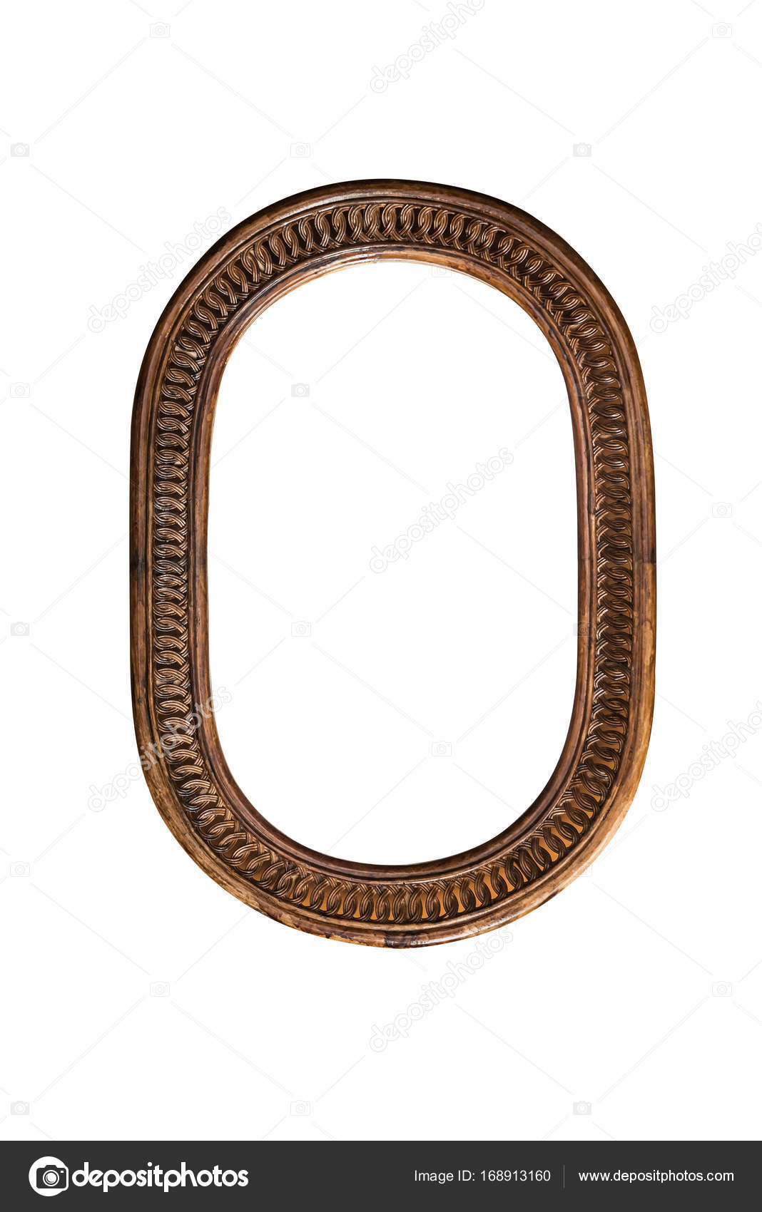 Wooden Mirror Frame Border Old Oval Brown On White Background Single Wooden Mirror Frame Border Old Oval Brown On White Background Single One Aged Classic Traditional Decorative