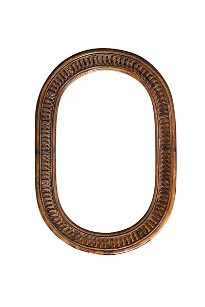 Деревянные зеркала рамка старая овально-коричневый на белом фоне один старый классический традиционный декоративный антиквариат уникальный стиль — стоковое фото