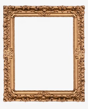 Beyaz zemin üzerinde klasik çerçeve ahşap altın kenar izole edilmiş vintage sanat galerisi boş