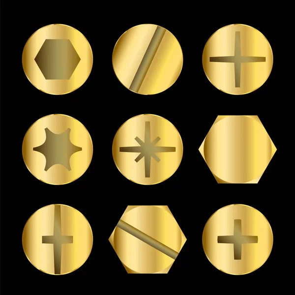 Têtes de boulon et de vis en or — Image vectorielle