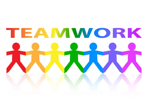Trabajo en equipo Paper People Rainbow — Vector de stock
