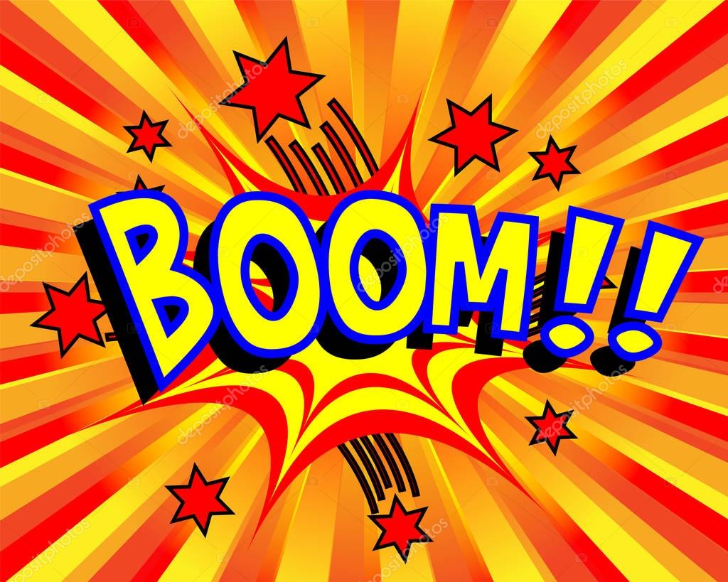 Exploding cartoon boom text caption vector illustratio