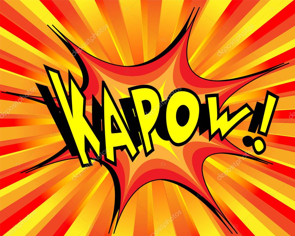 Exploding cartoon kapow text caption vector illustratio