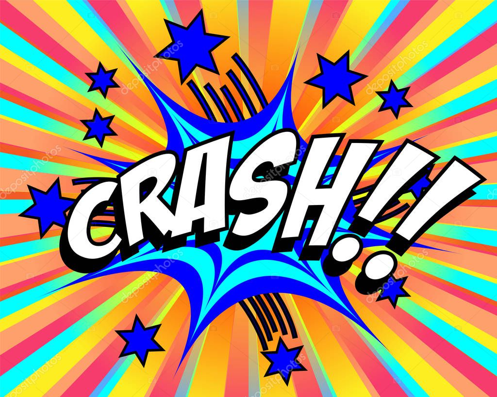 Exploding cartoon crash text caption vector illustratio