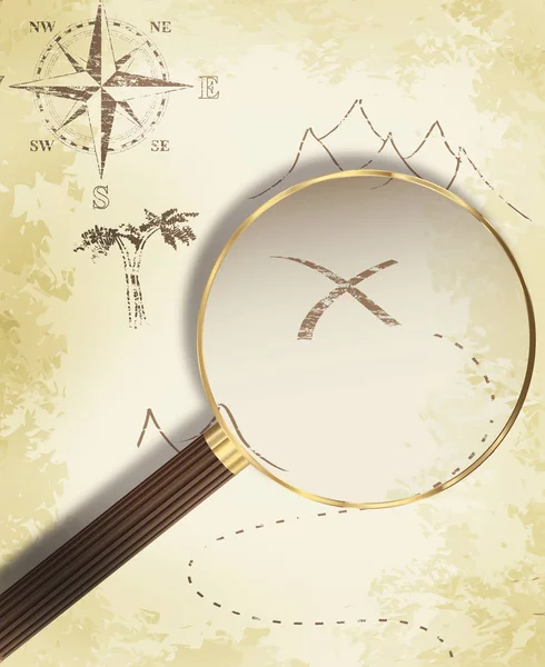 Treasure Map And Magnifying Glass — Stock Photo, Image