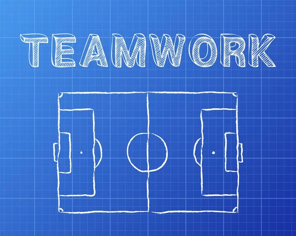 Trabajo en equipo Fútbol Pitch Blueprint — Vector de stock