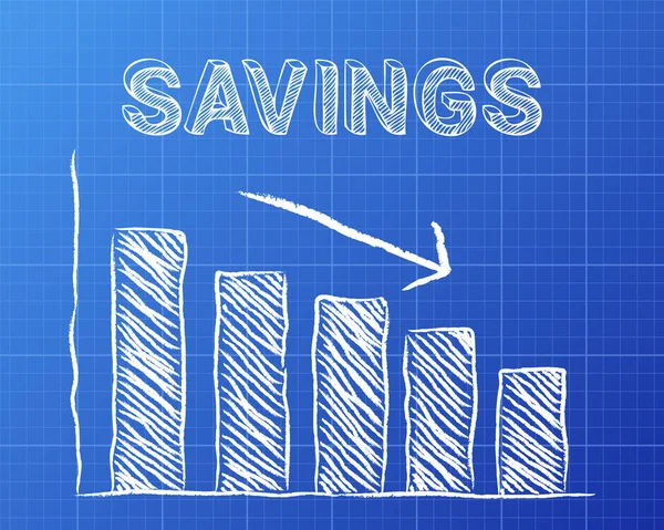 Savings Down Blueprint — Stock Vector