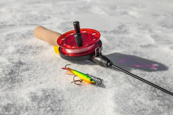 Ice fishing rod and lure — Stock Photo, Image