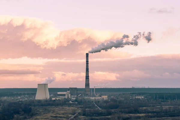 Heat power plant on autumn sunset — Stock Photo, Image