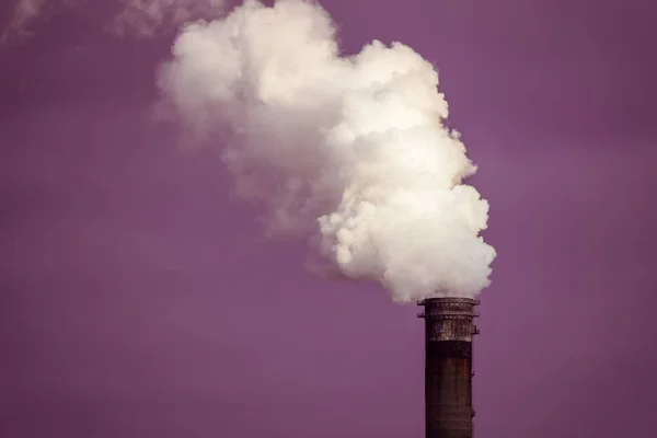 Air Pollution Heavy Smoke Vapor Chimney Purple Sky Background — Stock Photo, Image