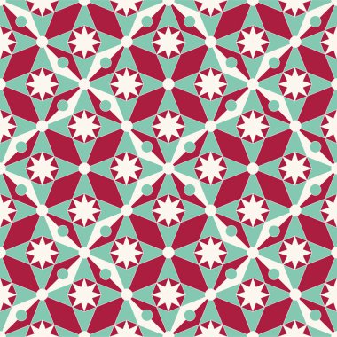 Kırmızı ve yeşil dikişsiz geometrik desen. Poinsettia çiçek Noel için ilham