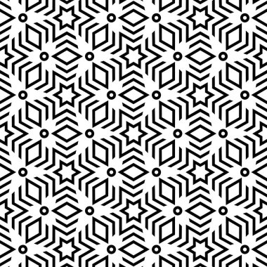 Siyah ve beyaz doğrusal Noel desen. Yıldız ile geometrik süsleme