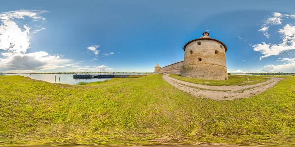 3D spherical panorama with 360 viewing angle. Ready for virtual reality or VR. Full equirectangular projection. Old russian fortress. Fortress Shlisselburg (Oreshek) — Stock Photo, Image