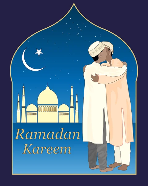 Hermanos ramadán con mezquita — Vector de stock