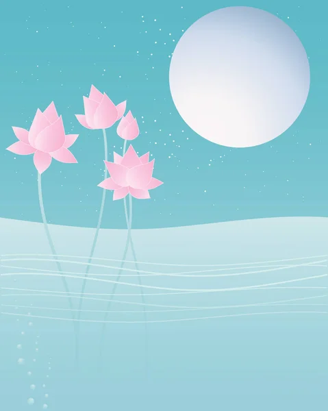 莲花和月亮 — 图库矢量图片
