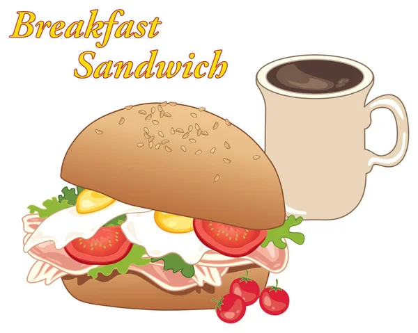 Petit déjeuner sandwich au café — Image vectorielle