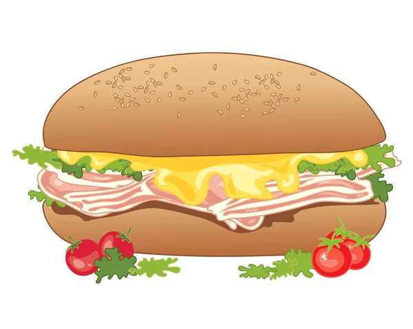 Long sandwich with bacon — Stock Vector