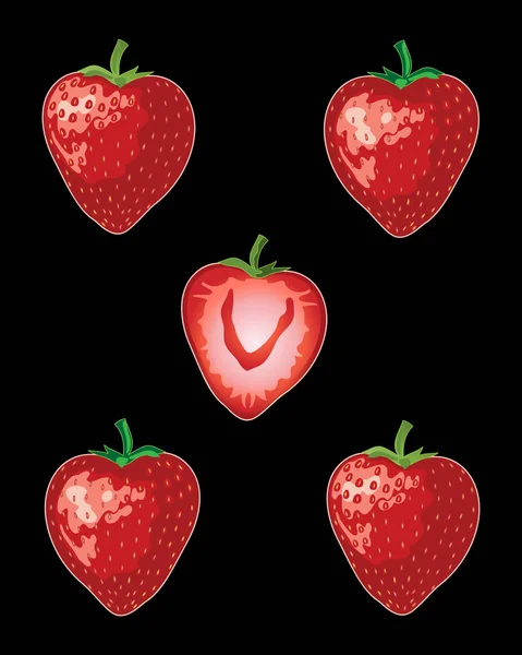 Fresas en negro — Vector de stock