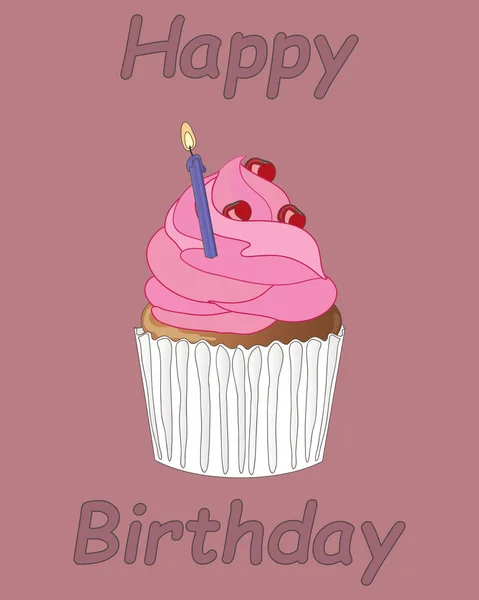 Verjaardag Cupcake roze — Stockvector