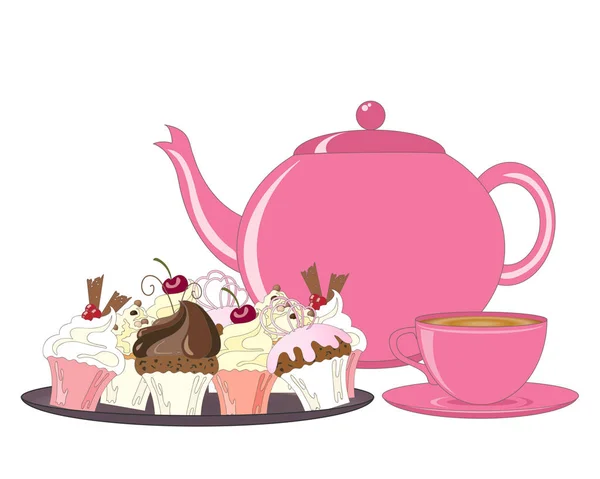 Dessert et thé — Image vectorielle