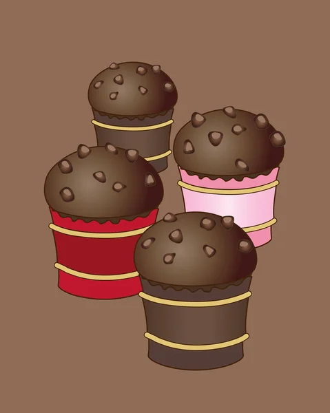 Collations cupcake sur brun — Image vectorielle