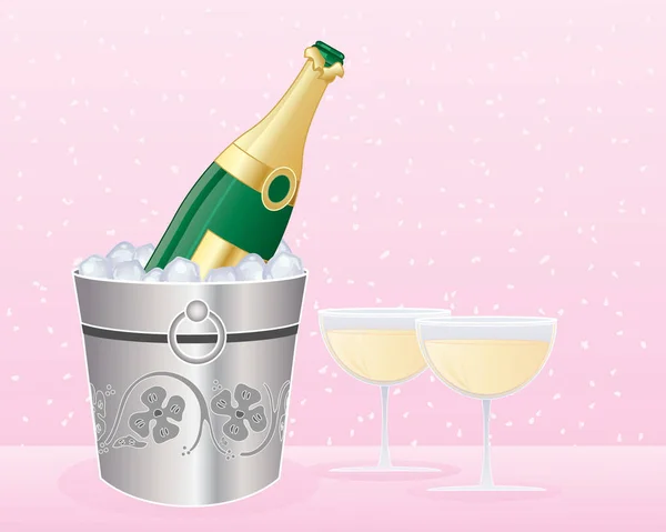 Champagne fête avec seau à glace — Image vectorielle