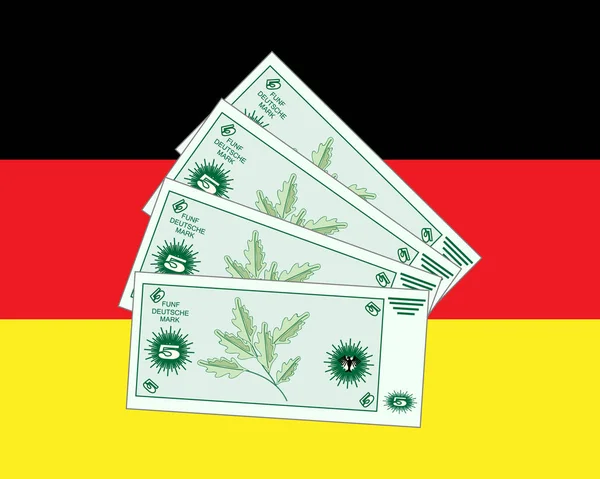 Deutsche Mark auf deutscher Flagge — Stockvektor