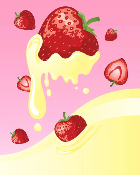 Strawberries and cream — Stock Vector
