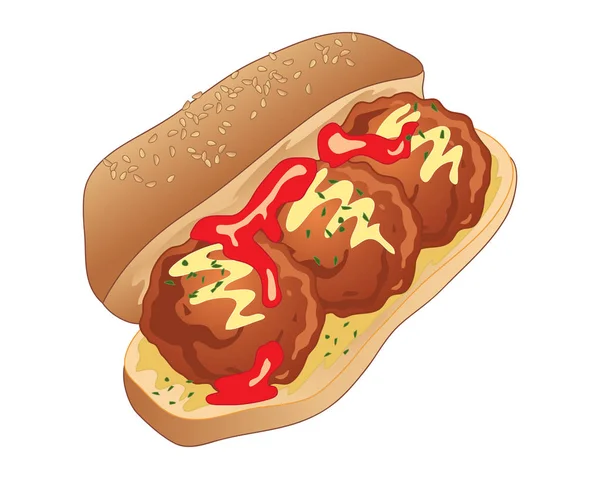 Sándwich de albóndigas en blanco — Vector de stock