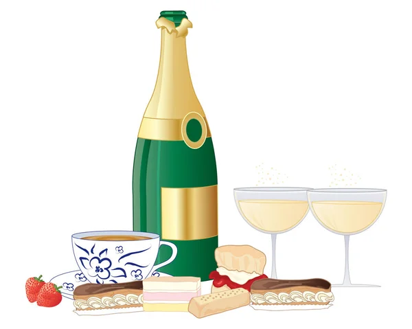 Champagne thee op wit — Stockvector