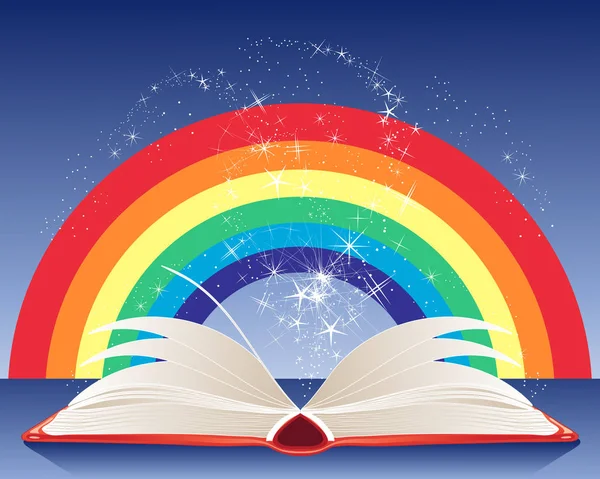 彩虹魔术书与闪光 矢量图形