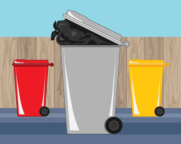 Poubelles et clôture en bois — Image vectorielle