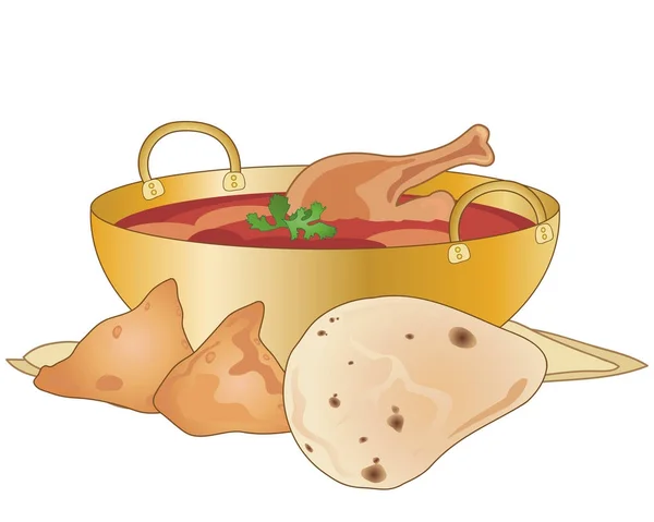 Pollo al curry con pan naan — Vector de stock