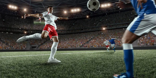 Soccer player scoring a goal — Stock Photo, Image