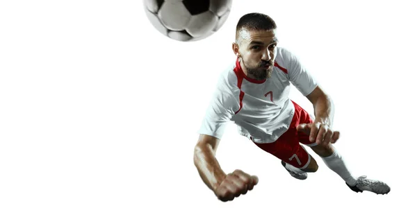 Jogador de futebol em um fundo branco — Fotografia de Stock