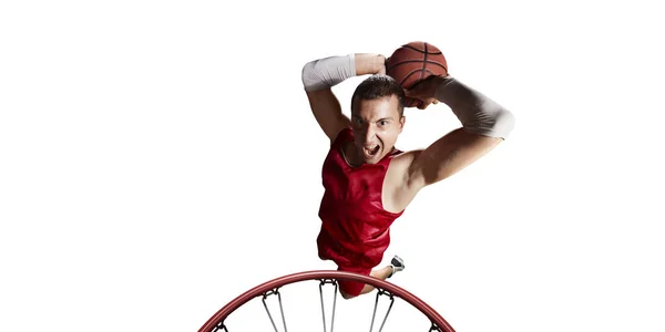 Jugador de baloncesto hacer pocilga sobre un fondo blanco — Foto de Stock