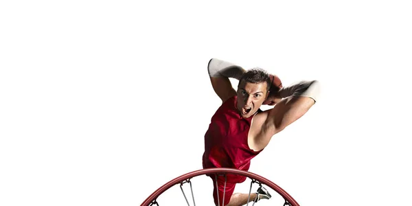 Basketball player make slum dunk on a white background — Stock Photo, Image