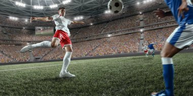 Futbolcular profesyonel bir stadyum üzerinde bir eylem oyun gerçekleştirir