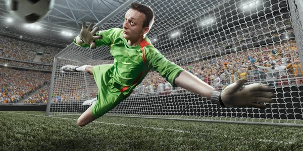 Goleiro de futebol pega uma bola — Fotografia de Stock