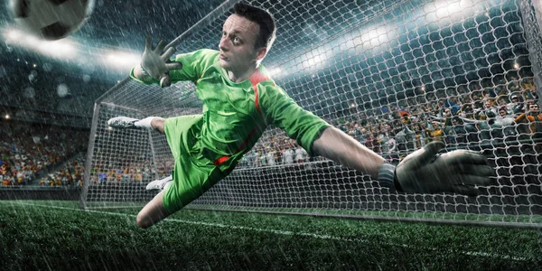 Soccer goalkeeper catches a ball — Stock Photo, Image