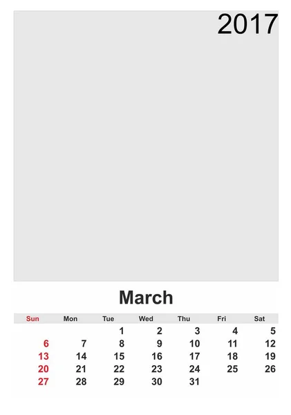 Mars 2017 Kalender Vektorillustration — Stock vektor