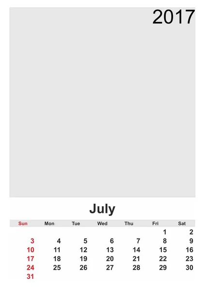 Июль 2017 Года Векторная Иллюстрация Календаря — стоковый вектор
