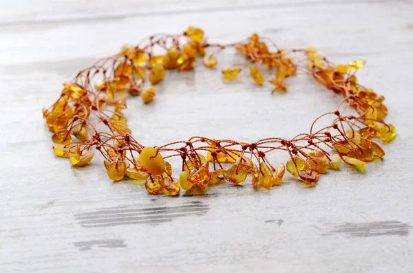 Ярко Оранжевое Янтарное Ожерелье Необработанных Бусин Ожерелье Янтарных Бусин Янтарные — стоковое фото