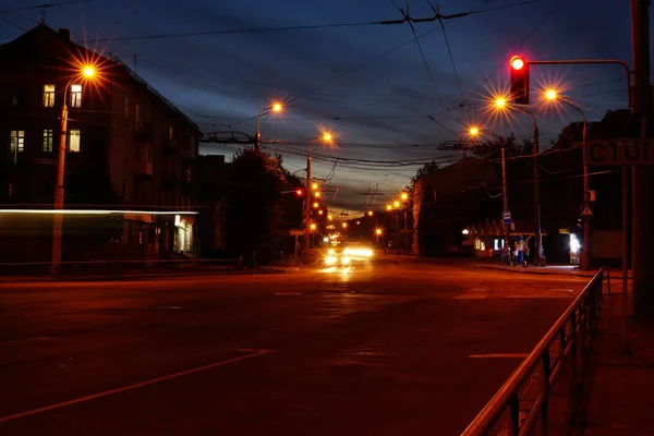 Vista Calle Ciudad Por Noche —  Fotos de Stock