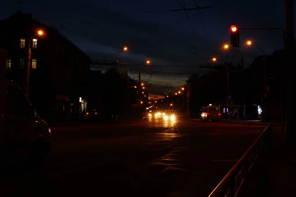 Vista Rua Cidade Noite — Fotografia de Stock