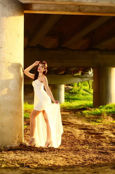 Jovem Mulher Bonita Vestido Elegante Posando Livre — Fotografia de Stock