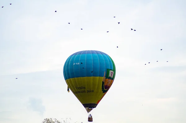 Heißluftballon fliegt bei Sonnenaufgang — Stockfoto