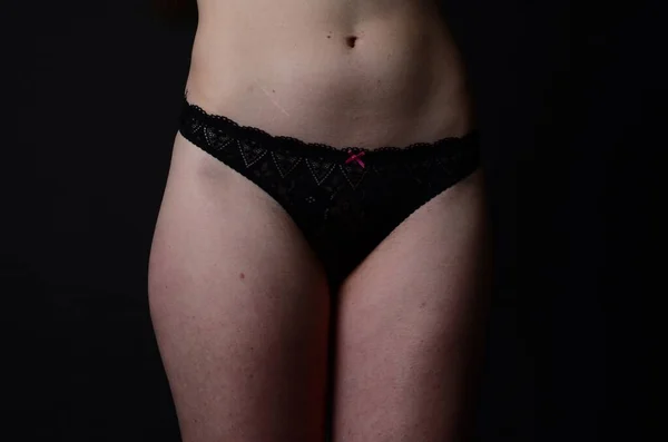 Foto di giovane donna magra in lingerie elegante — Foto Stock